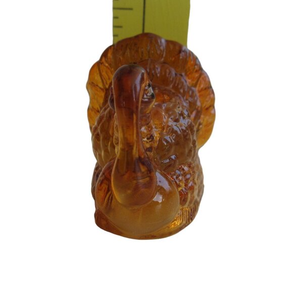 L.E. Smith Amber Glass Figural Turkey 2 Candle Holders 2" Thanksgiving USA MADE - Picture 8 of 8